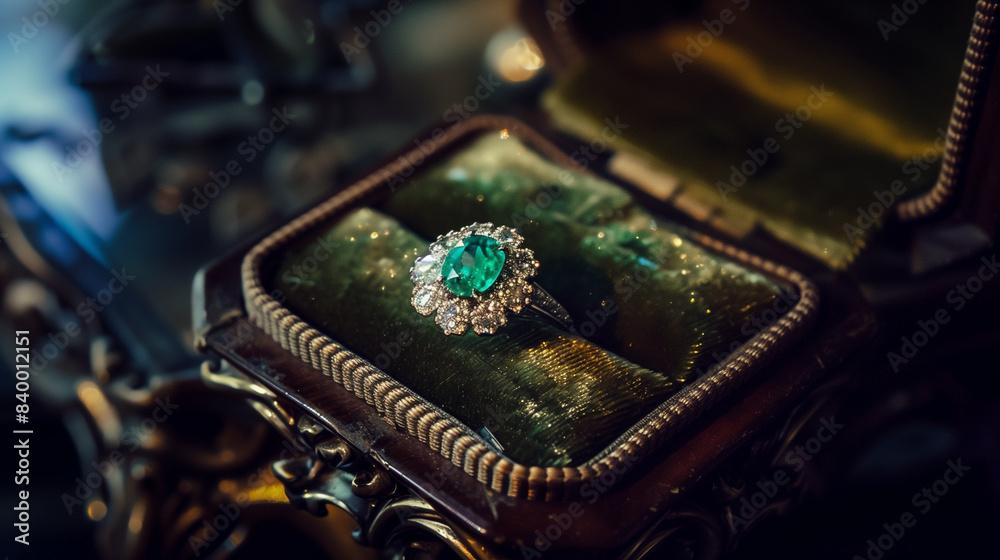 This lavish emerald and diamond cocktail ring highlights a radiant emerald center with diamonds around it, elegantly packaged in velvet.
This lavish emerald and diamond cocktail ring highlights a radiant emerald center with diamonds around it, elegantly packaged in velvet.