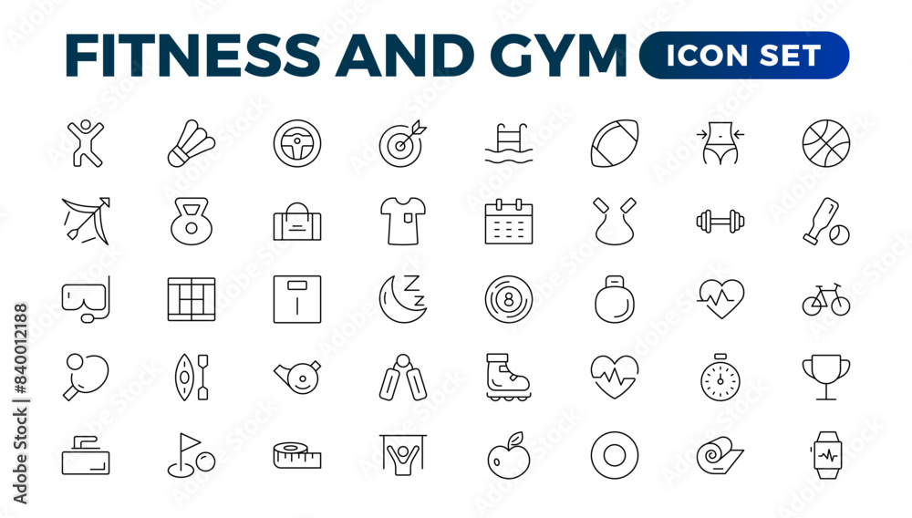 Set of fitness and wellness related line icons, wellbeing, mental health, healthcare, cosmetics, spa, medical. Outline icon collection. Set of fitness and wellness related line icons, wellbeing, mental health, healthcare, cosmetics, spa, medical. Outline icon collection.