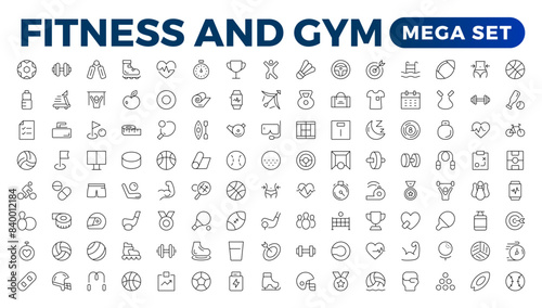Set of fitness and wellness related line icons, wellbeing, mental health, healthcare, cosmetics, spa, medical. Outline icon collection.