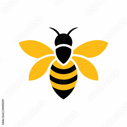 Honey bee logo design template with vector illustration. Flying honey bee icon symbol in line, flat, and color style. Vector illustration
