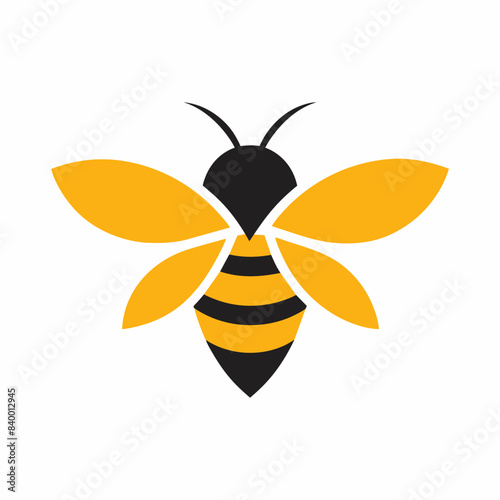 Honey bee logo design template with vector illustration. Flying honey bee icon symbol in line, flat, and color style. Vector illustration

