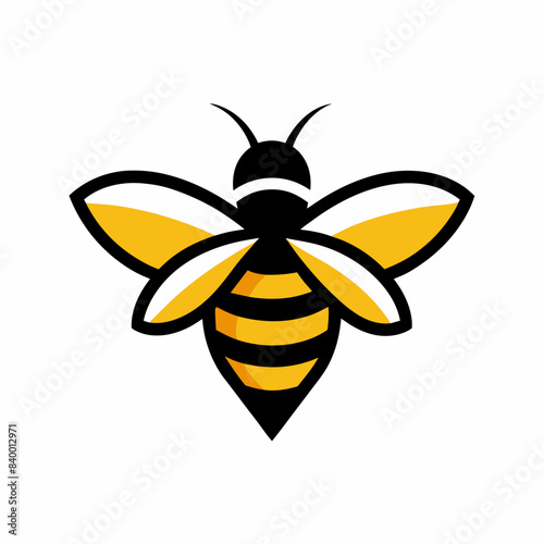 Honey bee logo design template with vector illustration. Flying honey bee icon symbol in line, flat, and color style. Vector illustration
