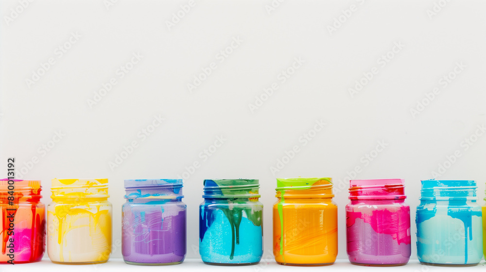 Bright gouache paint jars in a variety of colors, organized neatly on a white surface, perfect for artistic inspiration.
Bright gouache paint jars in a variety of colors, organized neatly on a white surface, perfect for artistic inspiration.
