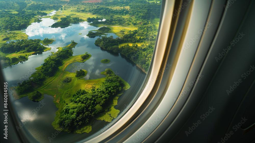 The aircraft window unveils a breathtaking view of lush green landscapes, speckled with shimmering lakes and winding rivers, inviting passengers to savor the tranquility and beauty of their flight.
The aircraft window unveils a breathtaking view of lush green landscapes, speckled with shimmering lakes and winding rivers, inviting passengers to savor the tranquility and beauty of their flight.