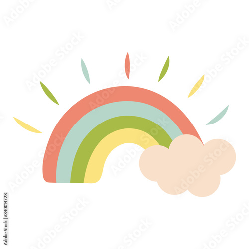 Cute rainbow with cloud. Vector illustration isolated on white background.