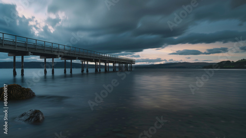 Wallpaper Mural A picturesque pier over clear waters, elegantly framed by a sunset, with the tranquil sea reflecting the colorful sky.

 Torontodigital.ca