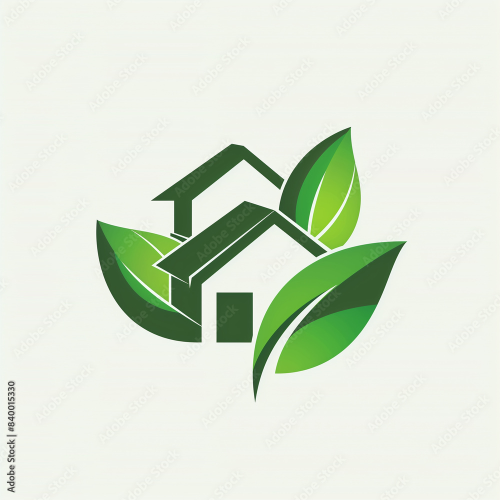 Eco-Friendly Home Logo on white background, Modern logo combines house with leaf, Concept of green living, eco-friendly housing, green construction, renewable energy, and sustainable living solutions. Eco-Friendly Home Logo on white background, Modern logo combines house with leaf, Concept of green living, eco-friendly housing, green construction, renewable energy, and sustainable living solutions.