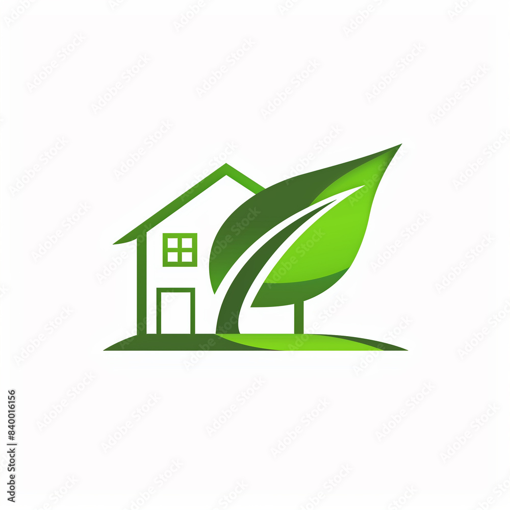 Eco-Friendly Home Logo on white background, Modern logo combines house with leaf, Concept of green living, eco-friendly housing, green construction, renewable energy, and sustainable living solutions. Eco-Friendly Home Logo on white background, Modern logo combines house with leaf, Concept of green living, eco-friendly housing, green construction, renewable energy, and sustainable living solutions.
