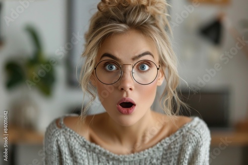 Surprised blonde woman in glasses