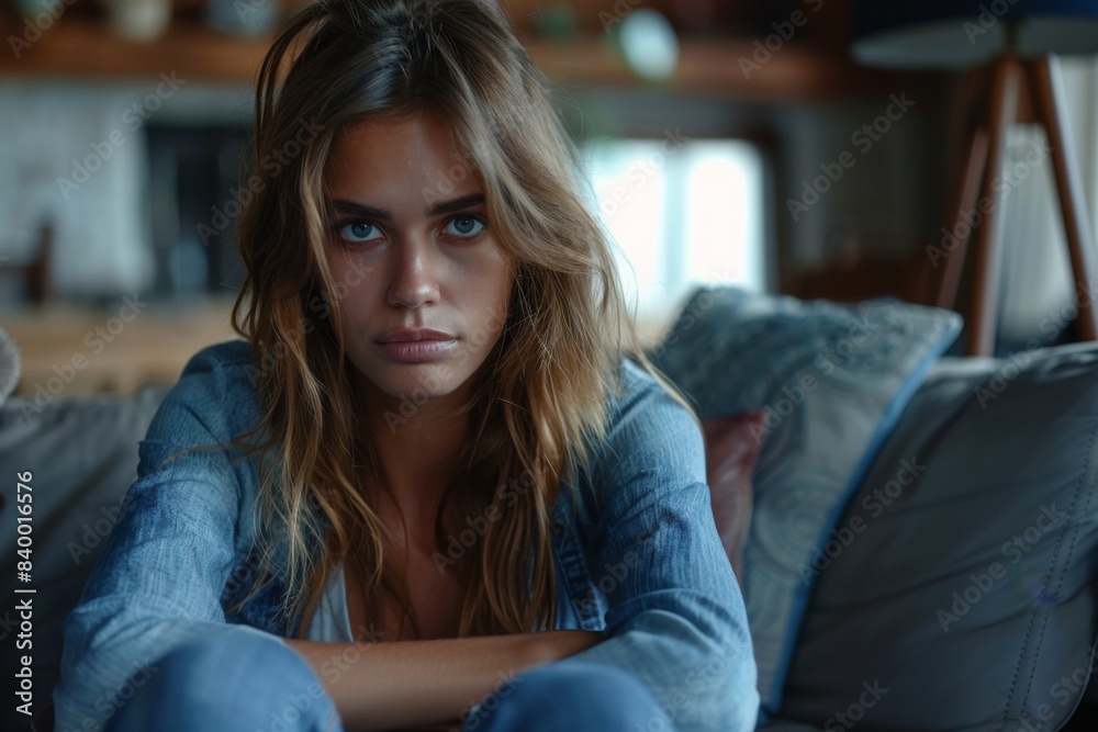 Obraz premium Crossed-armed woman on couch