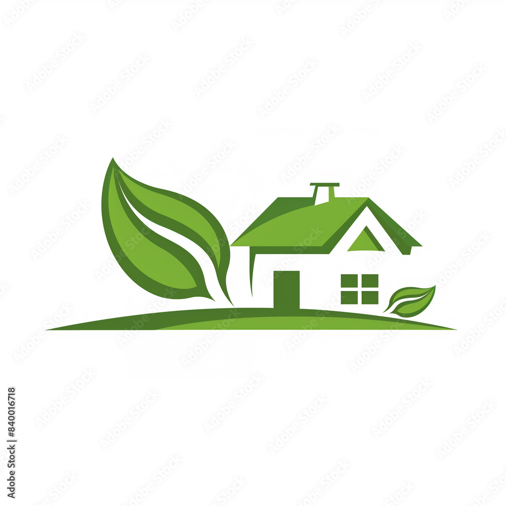 Eco-Friendly Home Logo on white background, Modern logo combines house with leaf, Concept of green living, eco-friendly housing, green construction, renewable energy, and sustainable living solutions. Eco-Friendly Home Logo on white background, Modern logo combines house with leaf, Concept of green living, eco-friendly housing, green construction, renewable energy, and sustainable living solutions.