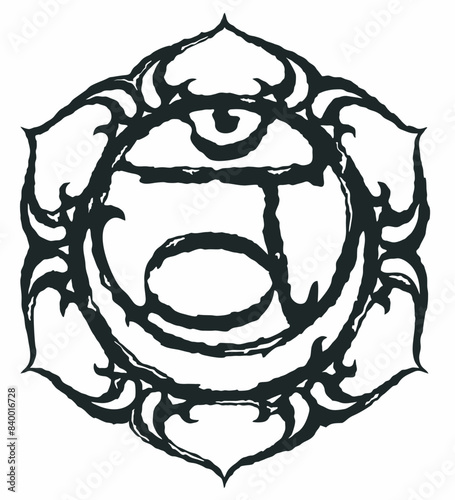 Svadhishthana, sacral chakra symbol. Yoga wall panel.  Buddhism, and Hinduism element. Spiritual practice. Vector illustration