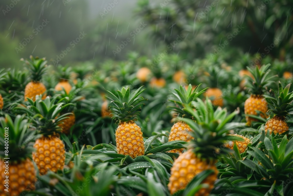 Multiple pineapples in lush foliage field Multiple pineapples in lush foliage field