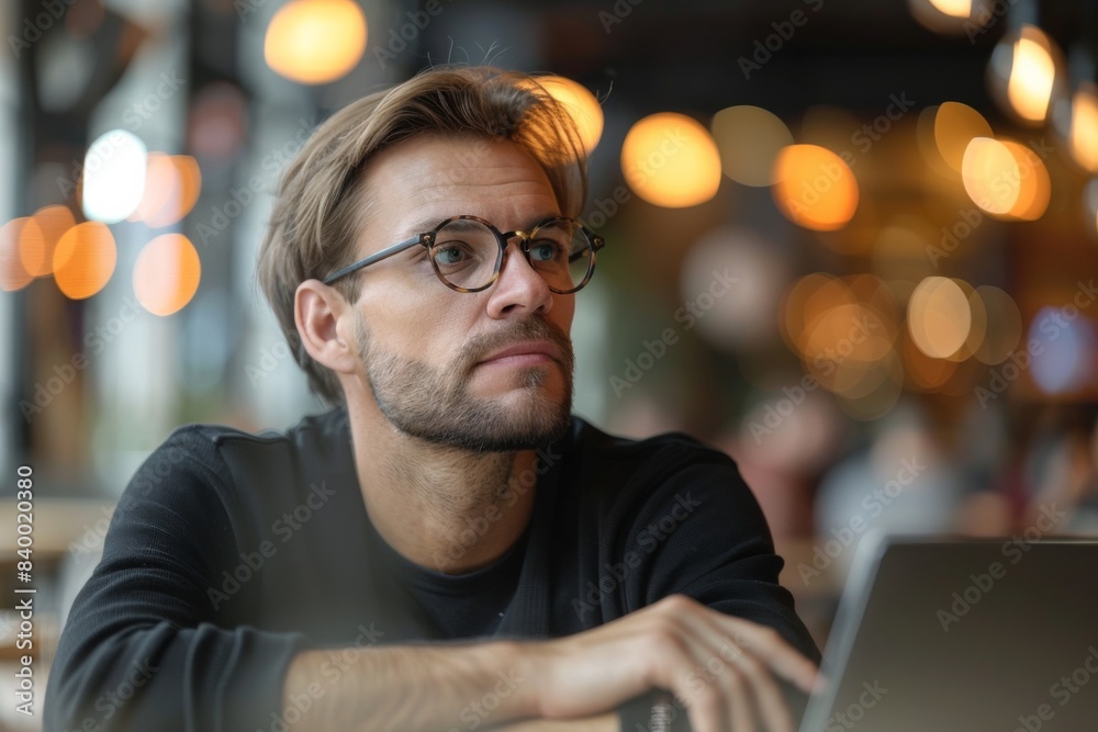 Male using laptop at table Male using laptop at table