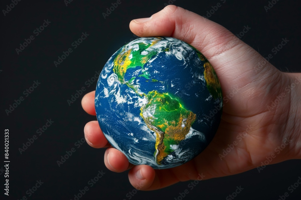 Person holding small earth on black background Person holding small earth on black background