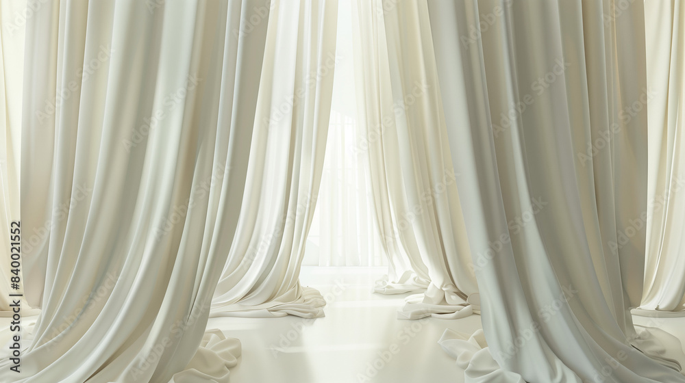 Contemporary curtain in light hues defines a minimalist composition on stage.




