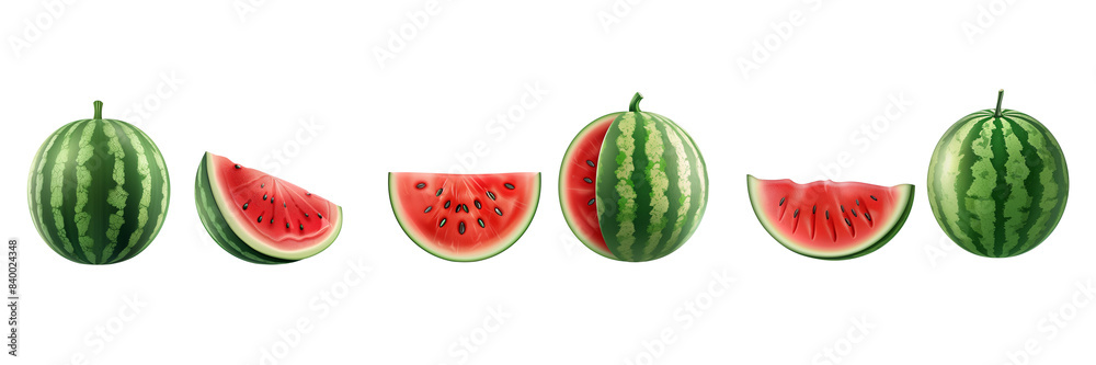 Watermelon. Watermelon isolated on transparent background. Whole, slice, cut watermelon set. Watermelon. Watermelon isolated on transparent background. Whole, slice, cut watermelon set.
