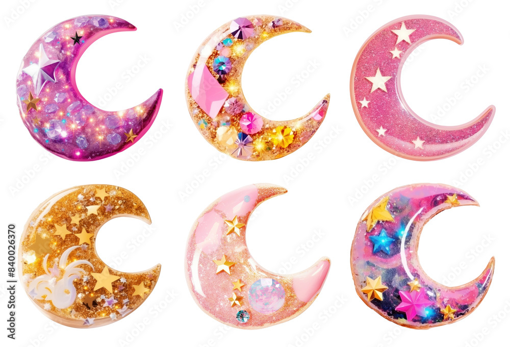 Glitter moon png cut out element set Glitter moon png cut out element set