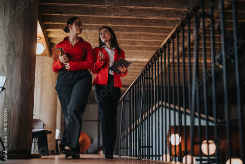 Принти на полотні Two young business entrepreneurs walking and discussing ideas in a modern office environment