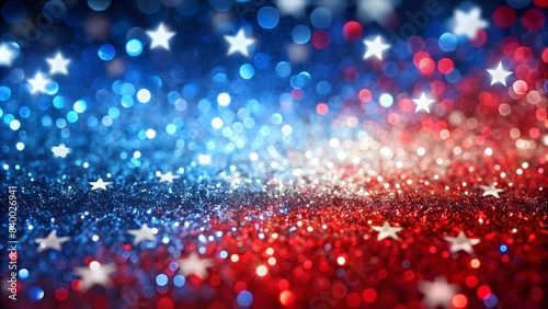Abstract Patriotic Red White and Blue Glitter Sparkle Background with Stars