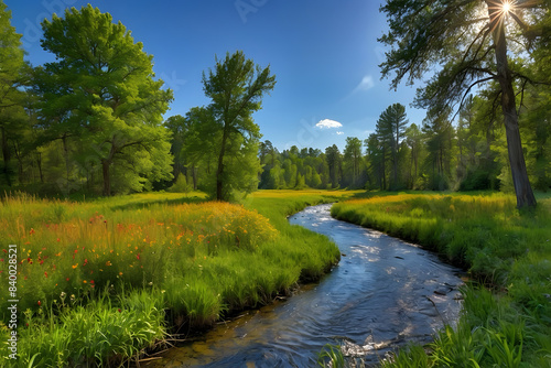 A beautiful bright blue sky with green environment