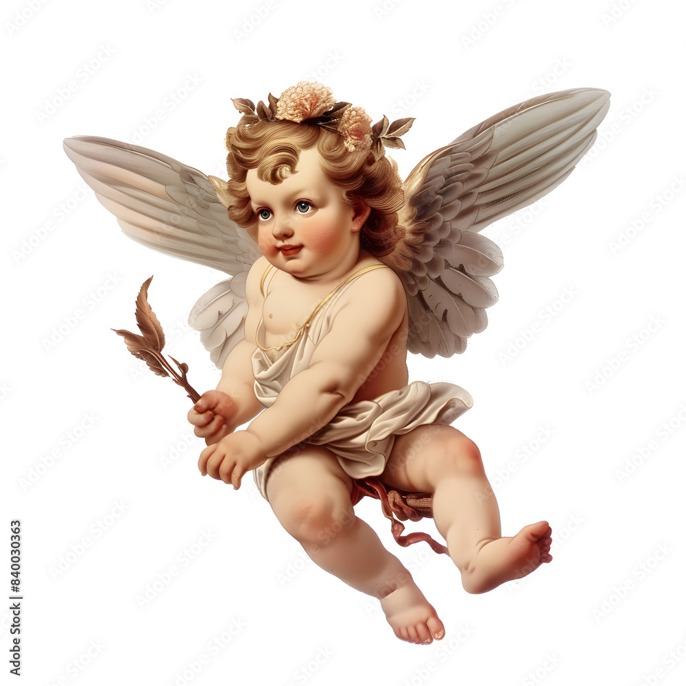 Fototapeta premium Vintage Angel cupid baby isolated on white background