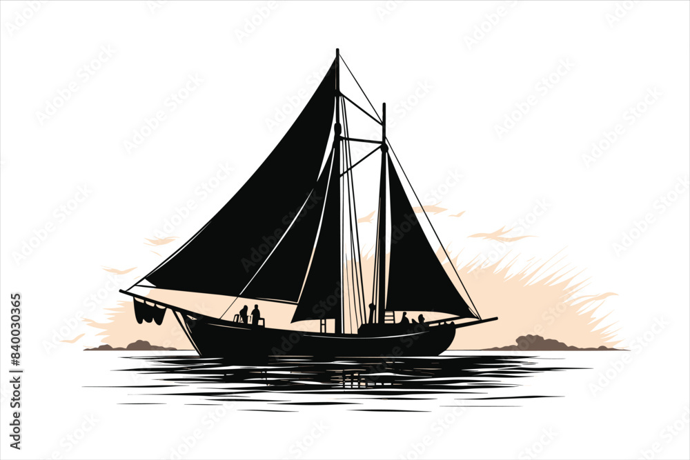 Silhouette of a traditional sailing boat isolated on white background Silhouette of a traditional sailing boat isolated on white background