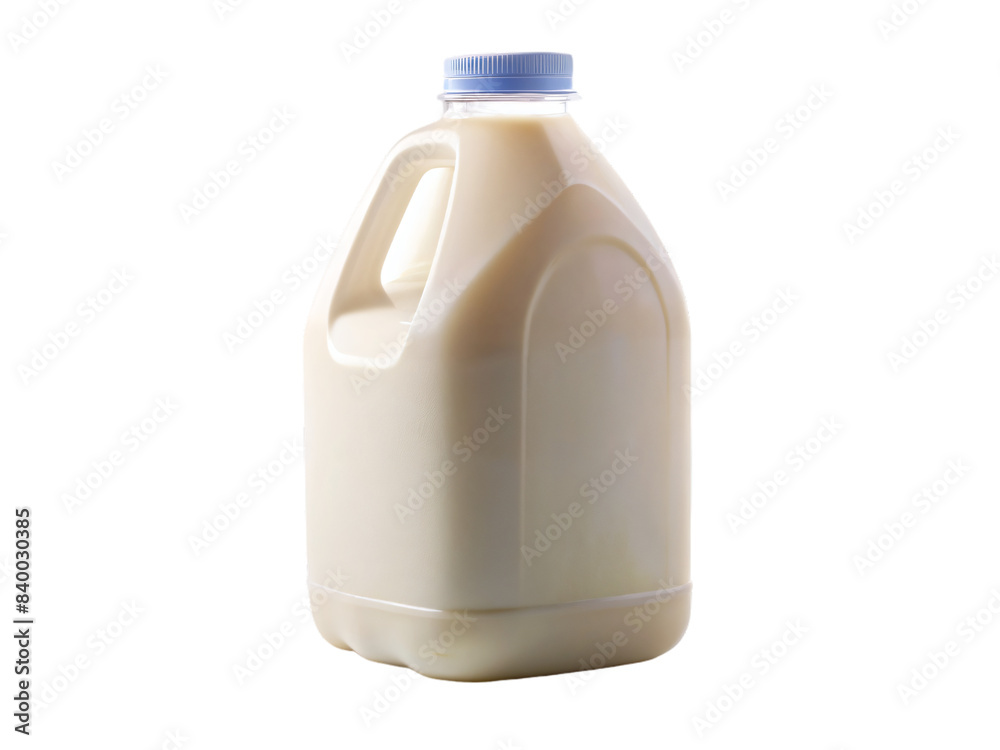 A plastic bottle filled with fresh milk sits alone on a clean white background A plastic bottle filled with fresh milk sits alone on a clean white background
