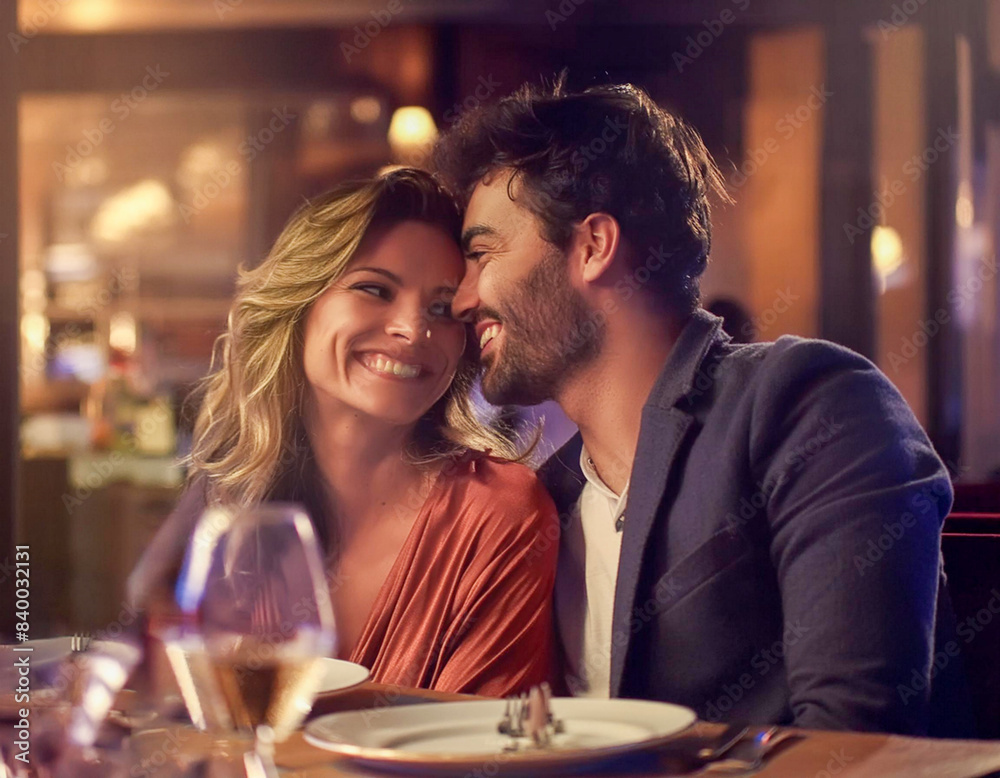 Man and woman loving couple have a date in a restaurant night bar