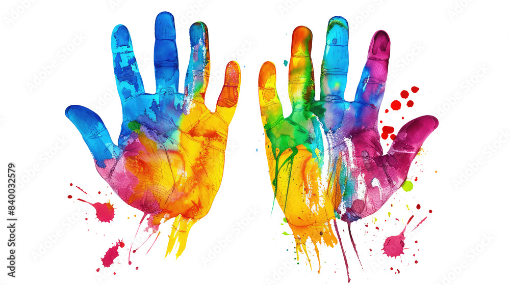 Colorful hand print isolated on transparent white background, clipping path Colorful hand print isolated on transparent white background, clipping path