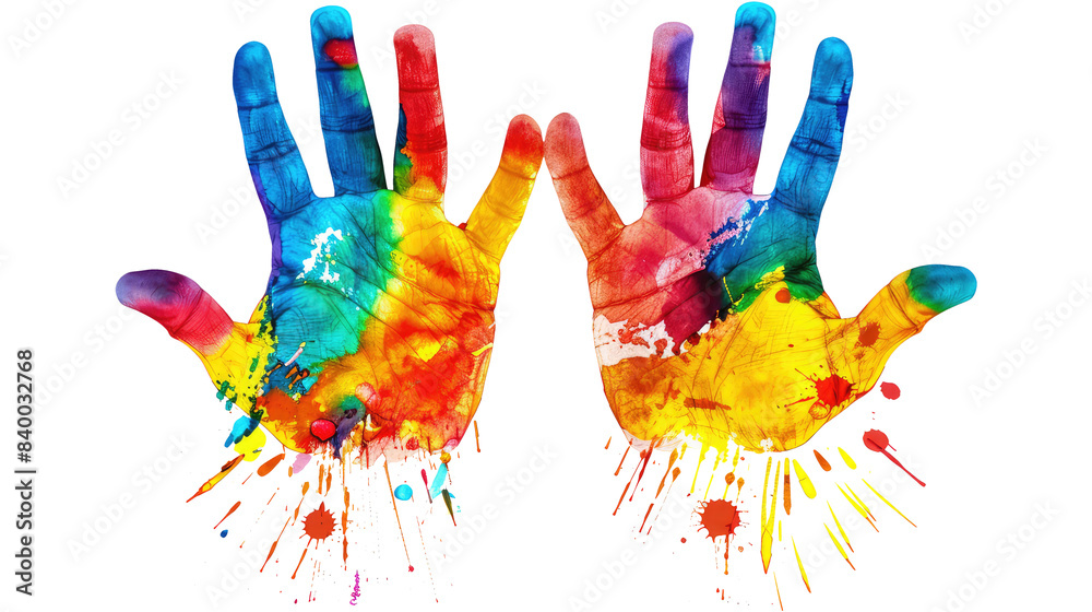 Colorful hand print isolated on transparent white background, clipping path Colorful hand print isolated on transparent white background, clipping path