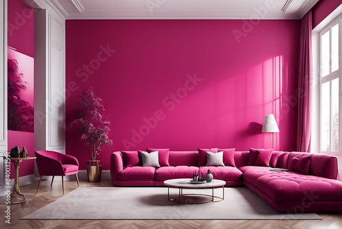 Viva magenta trend in luxury lounge with crimson red burgundy wall  modern design photo