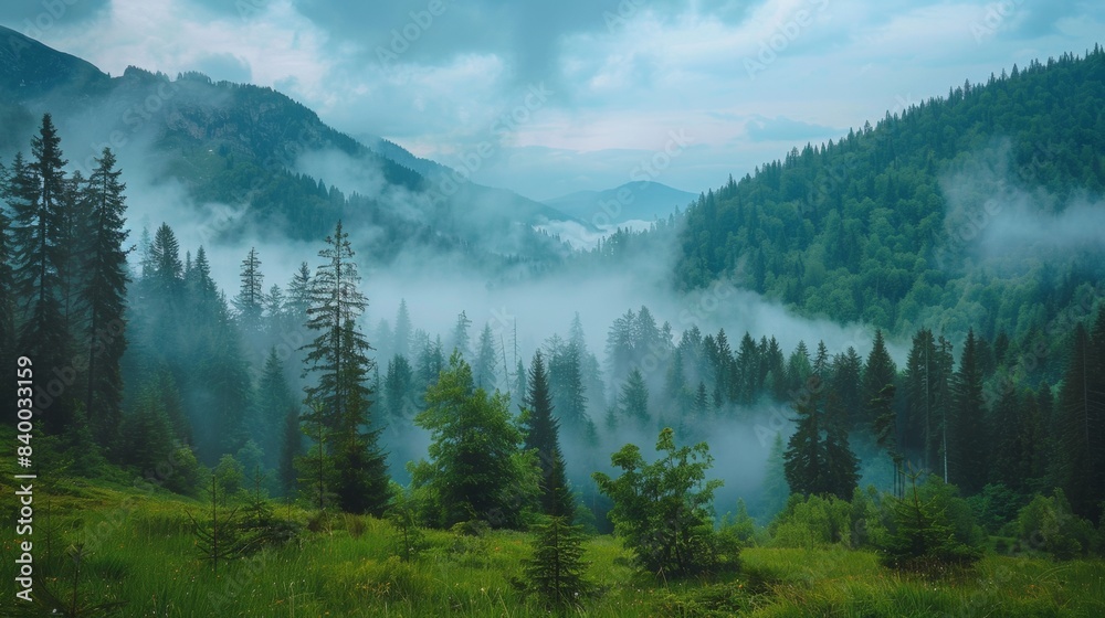 Fototapeta premium Mountain View with Fog 