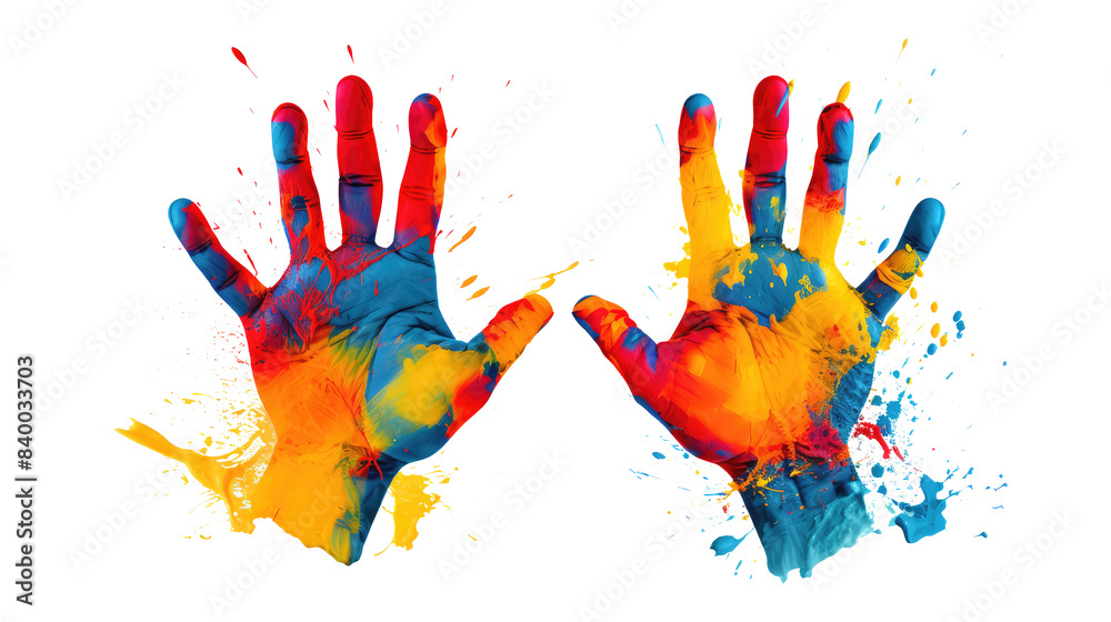 Colorful hand print isolated on transparent white background, clipping path Colorful hand print isolated on transparent white background, clipping path