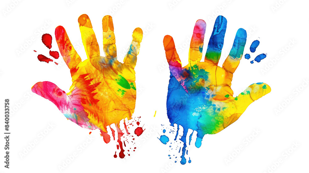 Colorful hand print isolated on transparent white background, clipping path Colorful hand print isolated on transparent white background, clipping path