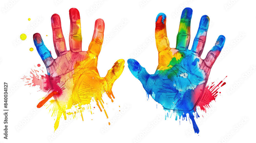 Colorful hand print isolated on transparent white background, clipping path Colorful hand print isolated on transparent white background, clipping path