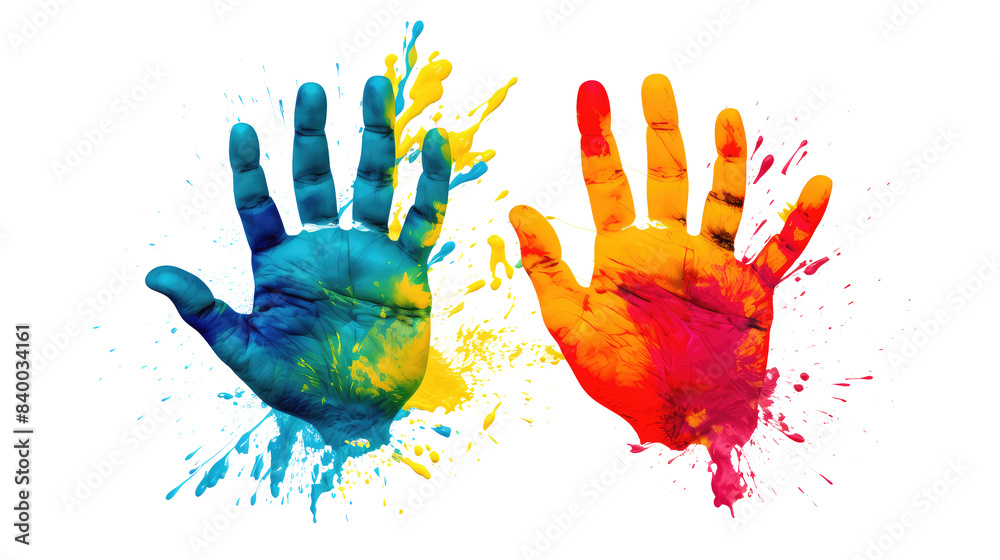 Colorful hand print isolated on transparent white background, clipping path Colorful hand print isolated on transparent white background, clipping path