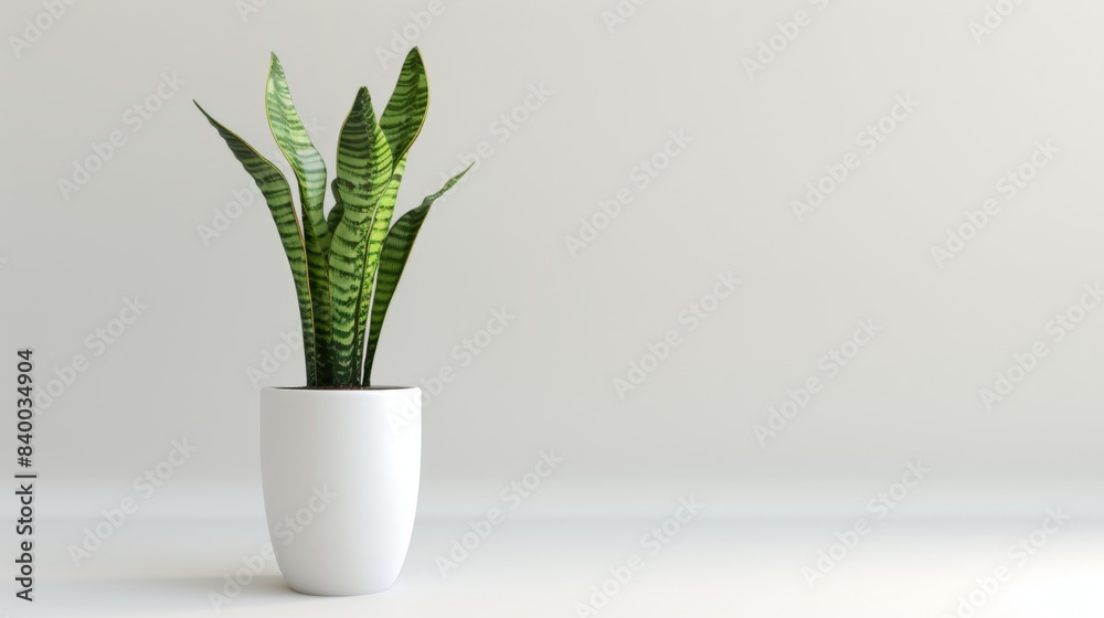 A sleek snake plant elegantly planted in a tall white pot.