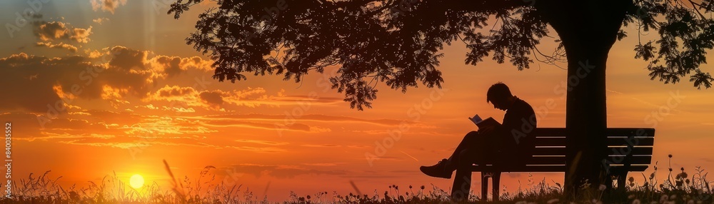 A of a person sitting on a park bench, deeply engrossed in a book A of a person sitting on a park bench, deeply engrossed in a book