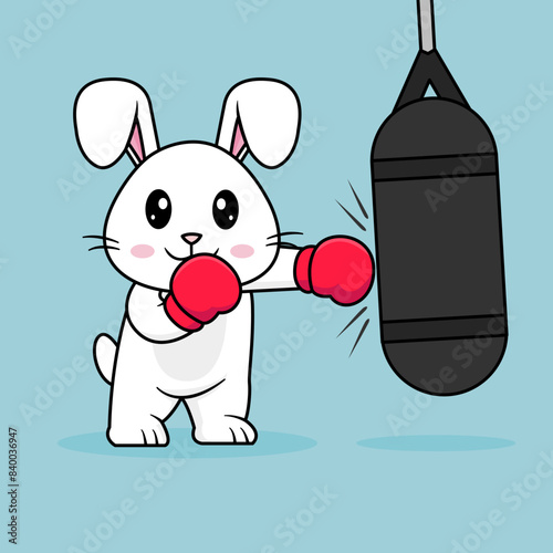 Funny cartoon cute Rabbit Vector Design. Sport Boxing Day