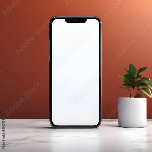 Mock Up of Mobile with Blank White Screen – Front View photo