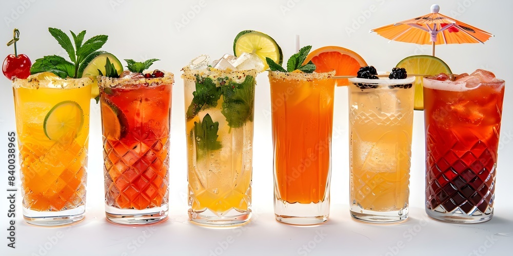 Isolated tropical cocktails on a white background perfect for summer parties. Concept Summer Cocktails, Tropical Drinks, Party Beverages, White Background, Refreshing Beverages Isolated tropical cocktails on a white background perfect for summer parties. Concept Summer Cocktails, Tropical Drinks, Party Beverages, White Background, Refreshing Beverages