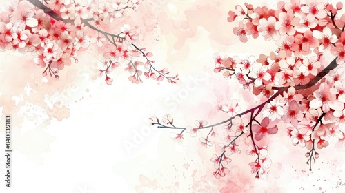 Dreamy watercolor rendering of cherry blossoms in shades of pink and white, evoking a sense of springtime --no text, logo, number, watermark --chaos 15 --ar 16:9 