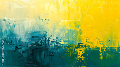 Contemporary art painting in aqua and lemon yellow colors with abstract design and copy space. Suitable for modern interior decor and artistic expression.