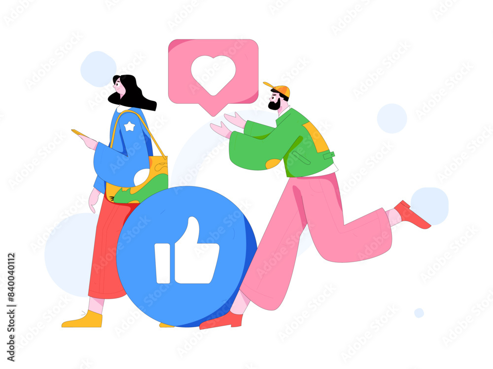 Obraz premium Virtual characters social communication concept business flat vector hand drawn illustration 