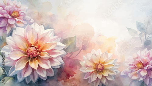 Minimalist watercolor background of dahlias flowers