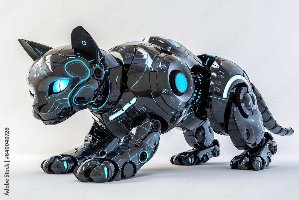 A futuristic robot cat, sleek metallic design, cyberpunk style, neon accents2