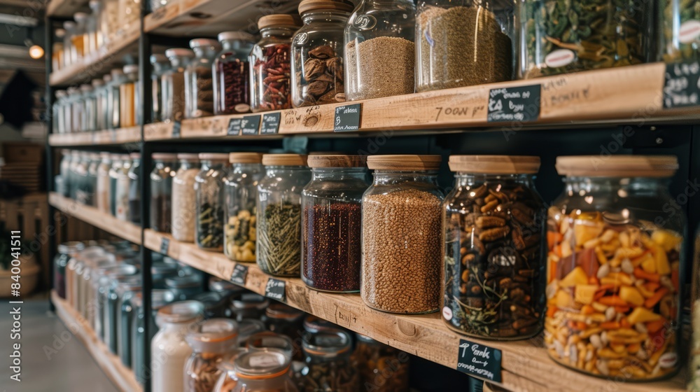Fototapeta premium Zero-waste stores offering bulk goods, encouraging sustainable consumption for a sustainable future ecology