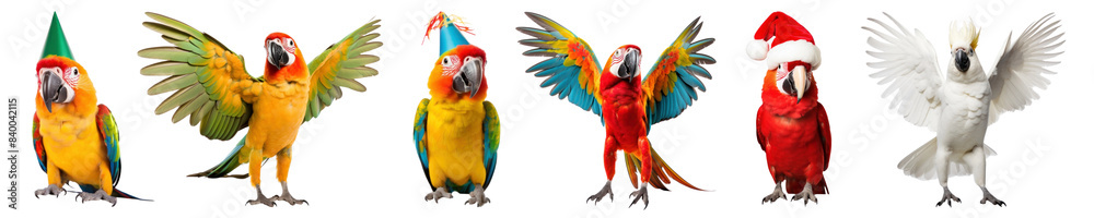 Obraz premium Cute parrot dancing png element set on transparent background