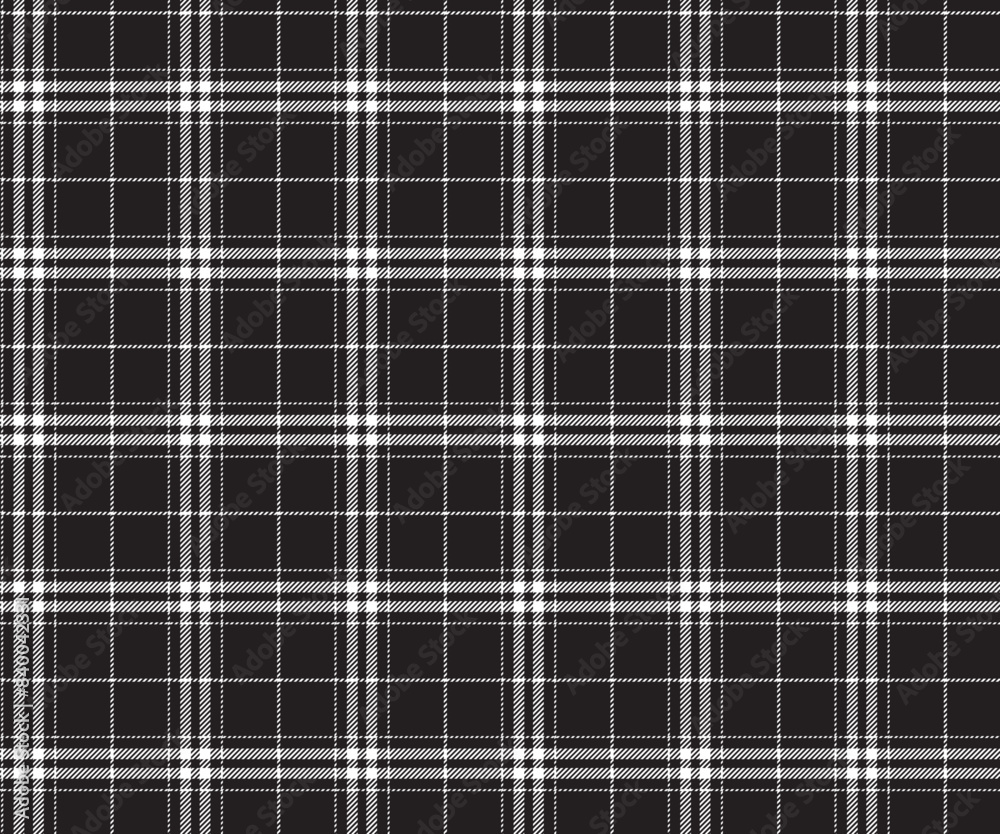 Plaid pattern, black, white, seamless for textiles, and for designing clothing, skirts or decorative fabrics. Vector illustration.